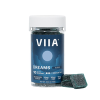 Dreams Sleep Gummies with 10mg THC in Blueberry Lemon flavor. Potent bedtime support with THC, CBD, CBN, and relaxing botanicals.