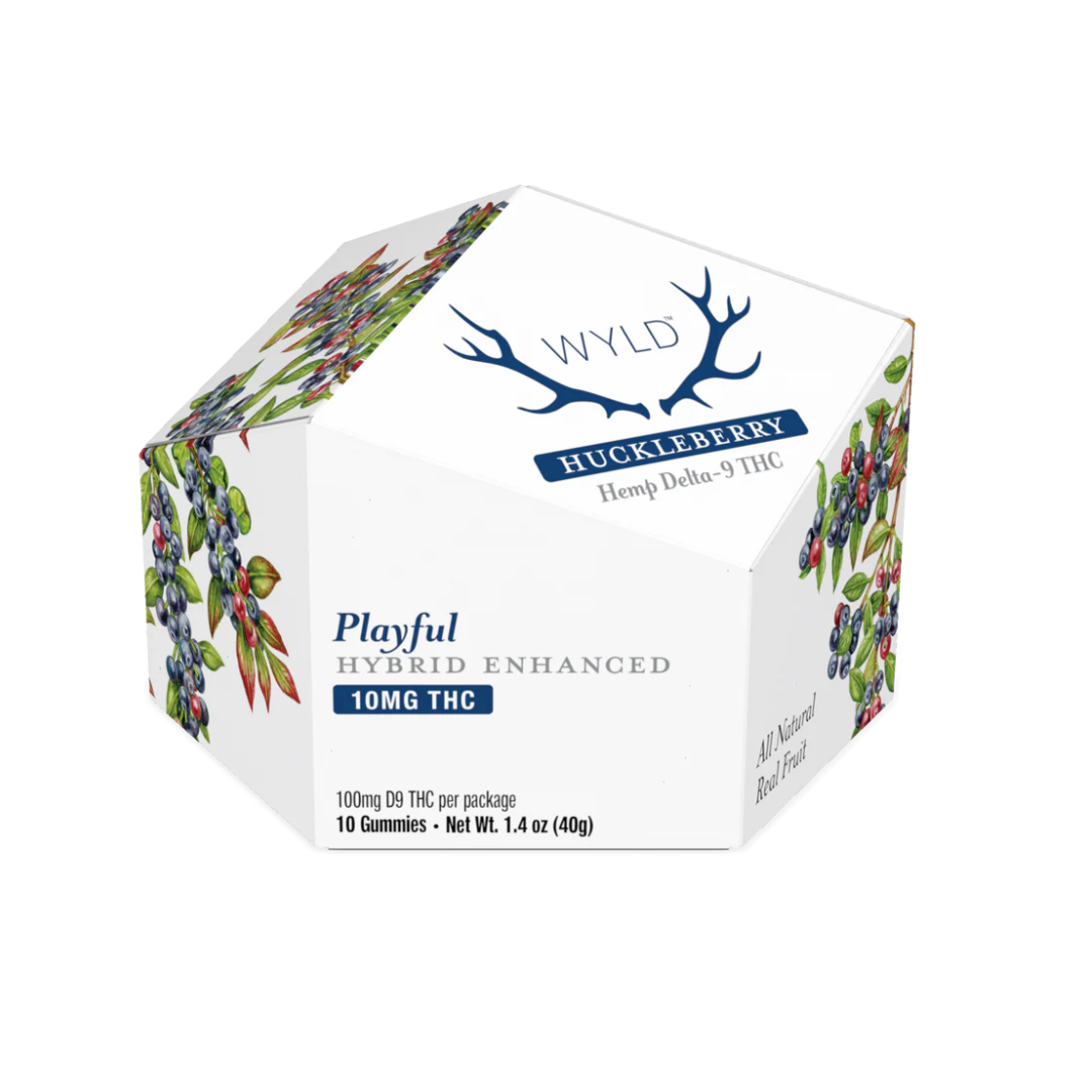 WYLD Huckleberry Hybrid Gummies with 10mg THC—smooth, balanced effects and real fruit flavor for anytime use.
