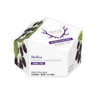 WYLD Marionberry Indica Gummies with 10mg THC—deep berry flavor and calming effects for relaxing evenings and restful nights.