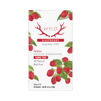 WYLD Raspberry Sativa Gummies with 10mg THC each. 30CT THC edibles perfect for daytime. Shop edibles online with fast delivery.