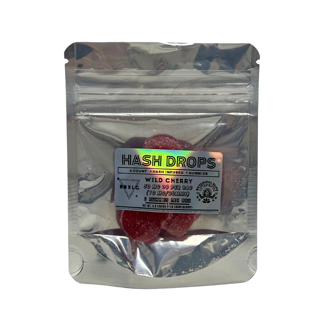 Hash Drops Wild Cherry gummies, 100mg THC hash-infused edibles — shop Botanical Bliss x Lifted & Gifted at Consider It Flowers for delivery.