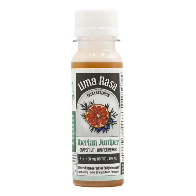 Uma Rasa's Iberian Juniper shot: 30mg THC, grapefruit, juniper flavors. Crafted by Perfect Plant. Fast delivery by Consider It Flowers.