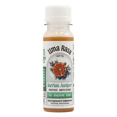 Uma Rasa's Iberian Juniper shot: 10mg Delta-9 THC, 30mg CBD, grapefruit, juniper flavors. Crafted by Perfect Plant. Fast delivery by Consider It Flowers.