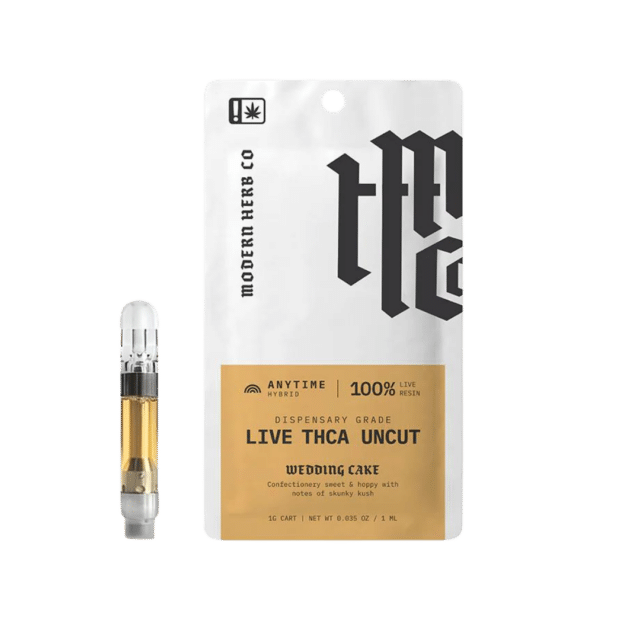 Wedding Cake THCA live resin vape: uncut, potent, creamy hybrid with tangy cake flavor. Relaxing, euphoric effects with enhanced flavor and potency.